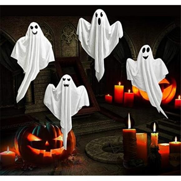 4 Pack Halloween Hanging Ghosts, 27.5" Cute Flying Ghost Decorations - Picture 3 of 8
